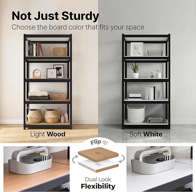 HOMEDANT House 24.4" W 5 Tier Heavy Duty Garage Shelving Adjustable Metal Rack Storage Shelves Standing Shelf Unit Organizers Pantry Closet Office Black 1Pack