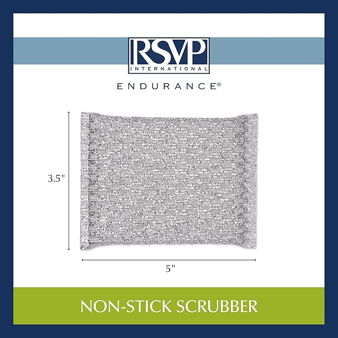 RSVP International Kitchen Cleaning Collection Gentle Scrubbing Sponge for Non-Stick Cookware, Porcelain & Glass, Dishwasher Safe, 5x3.5, Silver (Pack of 4)