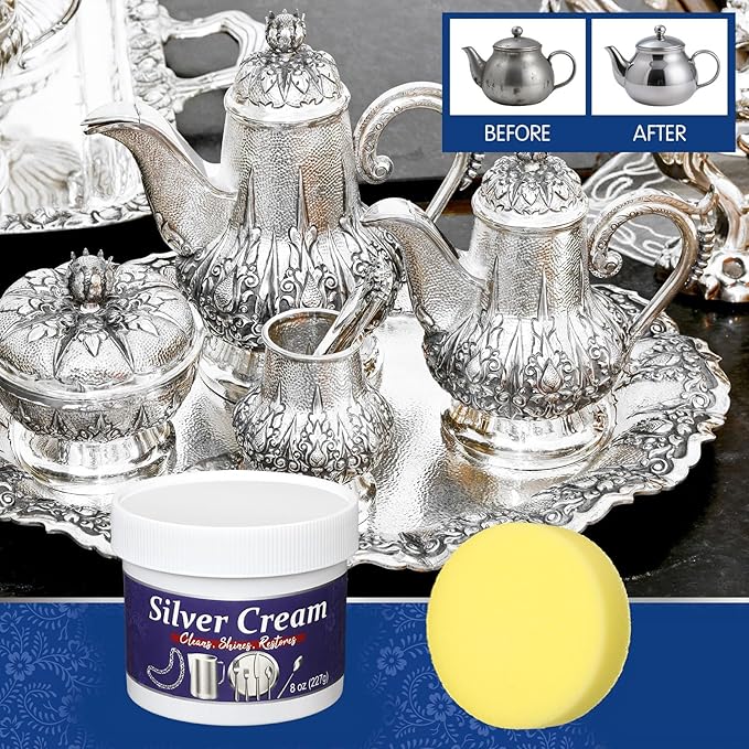 4 Pack Silver and Copper Cream Cleaner and Polish Cream 8 Ounce Each Metal Polish for Silver Copper Brass Jewelry Chrome Sink Silverware Cleaner Brass Tarnish Remover