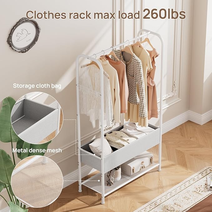 Golpart Clothes Garment Coat Rack Drying Clothing Racks Metal Freestanding for Hanging Clothes Portable Closet for Laundry Bedroom White