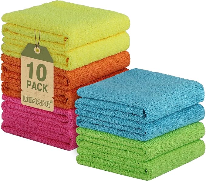 Microfiber Cleaning Cloth, 10 Pack Reusable Microfiber Towels for Cars Lint Free Cleaning Shop Towel Rags for Home Kitchen Automotive Bar Mechanic Restaurant Garage, 11.5"x 11.5", Multicolor
