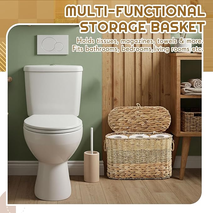 Ziliny Toilet Paper Storage, Toilet Paper Baskets with Lid Container for up to 9 Rolls, for Bathroom Accessories Basket Home Organizer