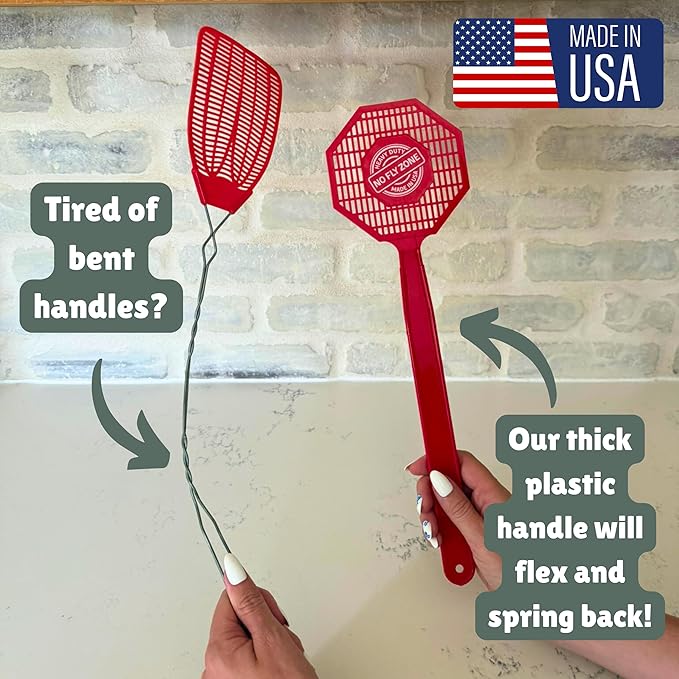Made in USA Fly Swatter - 2 Pack – Heavy Duty Plastic Flyswatters for Indoor & Outdoor Use