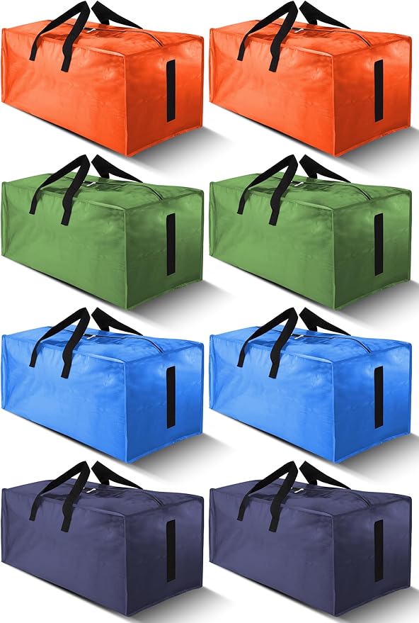 HOMESURE 8 Pack Large Strong Moving Bags with Zippers & Carrying Handles - Water-Resistant - Heavy Duty Storage Tote for Space Saving, Fold Flat, Alternative to Moving Box (Multicolored)