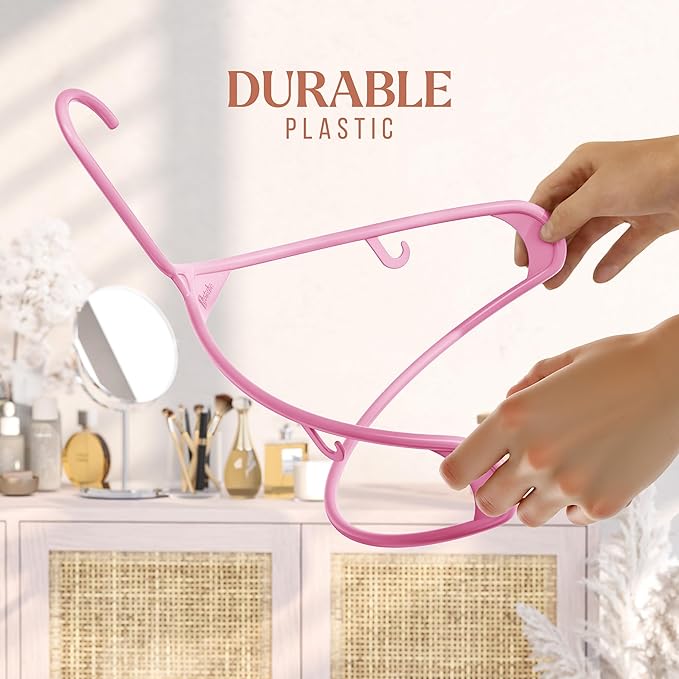 Plastic Hangers 20 Pack Pink - Clothes Hangers - Makes The Perfect Coat Hanger and General Space Saving Clothes Hangers for Closet - Percheros Ganchos para Colgar Ropa Hangars