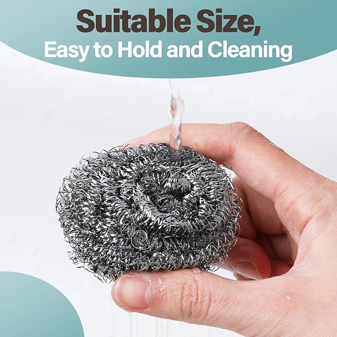 100Pcs Steel Wool Scrubber Pads, Bulk Steel Wool Scrubber, Metal Sponge Wire Scouring Pad, Heavy Duty Dishwashing Scouring Pads for Cleaning Dishes, Pans, Pots, Ovens, Grills, Sinks