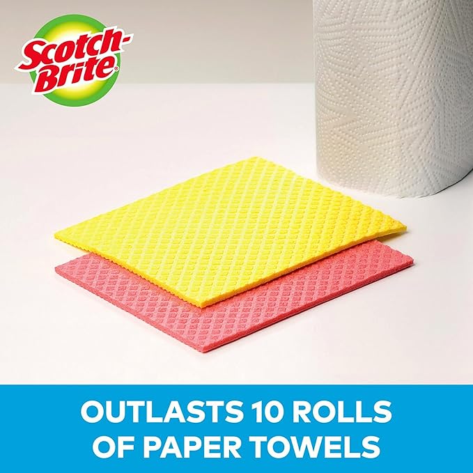 Scotch-Brite Reusable Sponge Cloths (2-Pack) – Highly Absorbent, Washable Multi-Purpose Cleaning Cloths