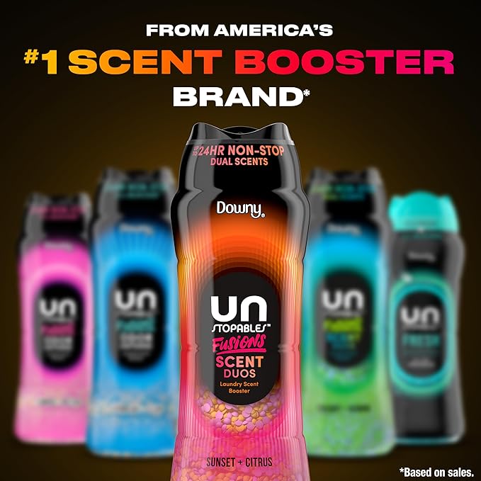 Downy Unstopables Fusions Scent Duos Laundry Scent Booster Beads, Sunset and Citrus Scent, 10.7 OZ, 24hr non-stop freshness with 2 in 1 dual scent laundry scent beads