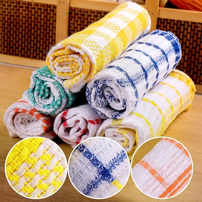 Patelai 12 Pcs Kitchen Dish Cloths for Washing Dishes Absorbent Dish Rags Cleaning Reusable Towels for Scrubbing Wipe Glass Summer Home Household Supplies(Bright Color,13.8'' X 13.8'', 11.8 x 11.8'')