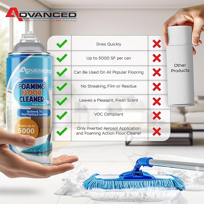 ADVANCED Sealers & Cleaners Aerosol Foaming Floor Cleaner - No Rinse Multi Surface Cleaner for Porcelain, Vinyl, Laminate, Tile, & Hardwood 19 oz - 6 Pack