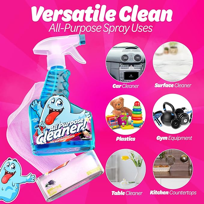 Spray Bottle With Microfiber Cap - All Purpose Cleaner 16oz - Lavender (2 Pack)
