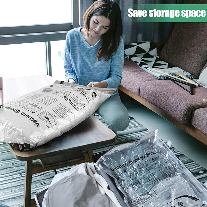 10 Pack Vacuum Storage Bags, Space Saver Bags, Compression for Comforters and Blankets, Sealer Clothes Storage with Hand Pump. (2J/2L/3M/3S)