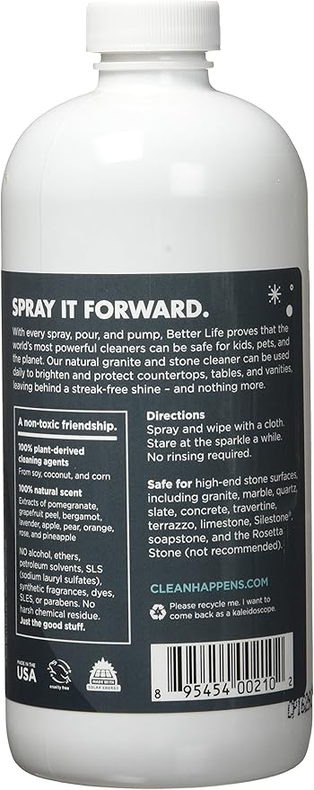BETTER LIFE Granite Cleaner and Polish - Stone Countertop Cleaner for Marble, Quartz, Slate, Concrete Surfaces or Floors - Streak-Free Granite Stain Remover - 16oz (Pack of 2) Pomegranate/Grapefruit