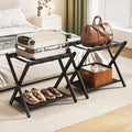Fully Assembled Luggage Racks Set of 2, Bamboo Luggage Rack for Guest Room, Foldable Suitcase Stand with Fabric Storage Shelf for Bedroom, Hotel, Holds up to 165 lb, 26.77 x 16.93 x 22.5 Inches, Black