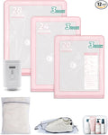 BAGSMART Vacuum Storage Bags with Portable Pump, Travel Space Saver Bags for Clothes, Heavy Duty Compression Bags for Storage, Vacuum Seal Bags with Hand Pump, Travel Essentials for Packing-Pink