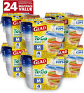 Glad GladWare To Go Snack Food Storage Containers with Lids, Medium Rectangle No BPA Plastic with Built-In Dressing Cup for Salads and Snacks, Microwave Dishwasher Safe, 24 Oz, 4 Count - 6 Pack