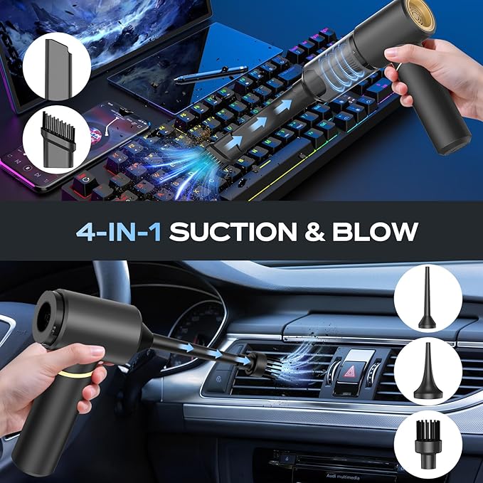 BSRCO Hand Held Vacuum Cordless Rechargeable: 15000PA Powerful Suction Hand Held Car Vacuum Cleaner,1.25 lbs Lightweight & Washable Filter Air Duster and Vacuum Cleaner for Home, Car,Pets