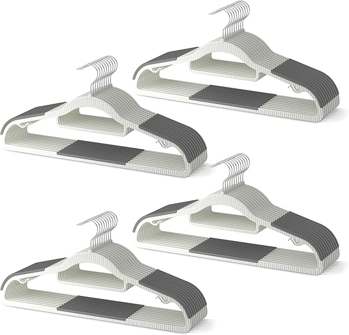 40 Pack Heavy Duty Plastic Hangers, Non Slip Clothes Hangers with Rubber Pads and 360° Hook - Thin Space Saving Hanger, Closet Organizer for Shirt, Pants, Suit, Skirt,Coat - Gray