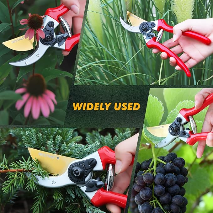 RESTMO 8.6" Professional Pruning Shears, Premium Titanium SKS5 Steel Blade, Forged Aluminum Handles for Durability & Long-Lasting Sharpness, Bypass Pruners for Gardening, Clippers & Scissor Tool