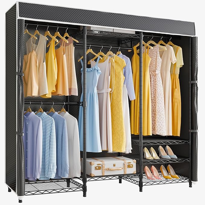 VIPEK V5C Medium Covered Clothes Rack Heavy Duty Portable Closet Wardrobe, Freestanding Black Clothing Rack with Black Upgarded Polyester Cover, Adjustable Custom Closet Rack, 56.7" Lx15.7 Wx76.4 H
