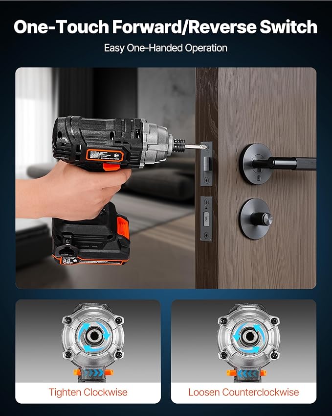 VEVOR Impact Driver, 1/4 Inch, 2800 RPM Max Speed, 20 V Powerful Motor, Electric Cordless Impact Driver Kit with Battery and Charger, 10 Bits, LED Work Light, for Furniture, Electrical, Home Repairs