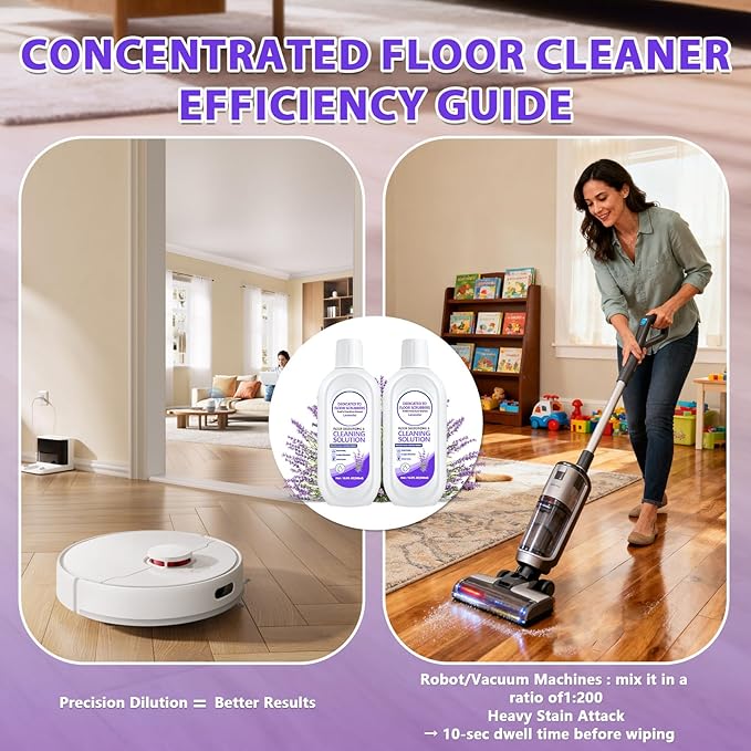 Floor Cleaning Solution Compatible with Tineco – Lavender Floor Cleaner – Long-Lasting, Fresh & Crisp Scent – For All Cordless Wet/Dry Vacuum Mop Cleaner & Robot Vacuums with Mopping (2 Bottle)