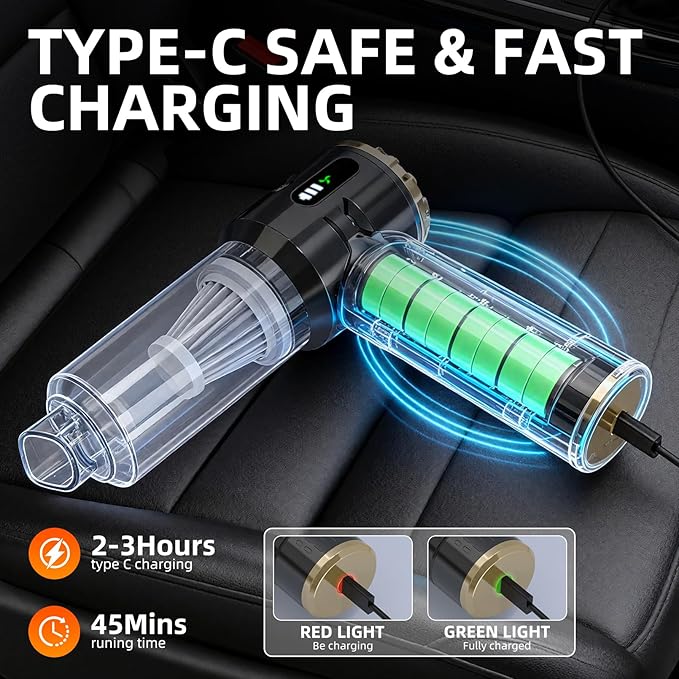 Handheld Vacuum Cleaner Cordless, 23000Pa Powerful Car Mini Vacuum Cleaner, Rechargeable Portable Lightweight dust Catcher for Home Car Carpet Stairs Pet Hair Deep Cleaning