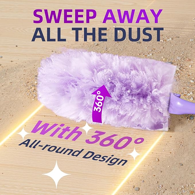 Duster Refills 20-Pack with 2 Handles ， Fits All Swiffer Handles ，4X Efficient for 360° Cleaning on Blinds, Ceiling Fans & Furniture