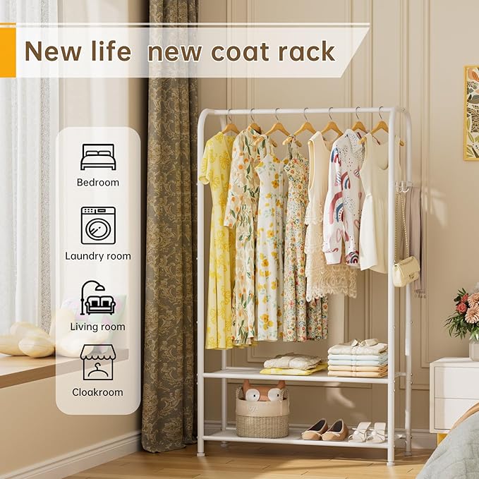 Golpart Clothes Garment Coat Rack Drying Clothing Racks Metal Freestanding for Hanging Clothes Portable Closet for Laundry Bedroom White