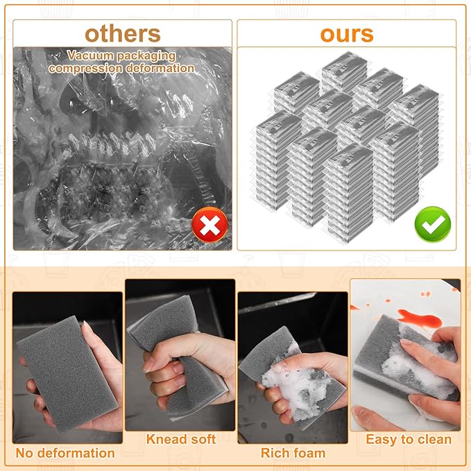 50 Pcs Individually Wrapped Sponges, Uncompressed Non Scratch Scrouing Sponges for Household Cleaning Dishes Kitchen Airbnb Apartment Car Bike Gray