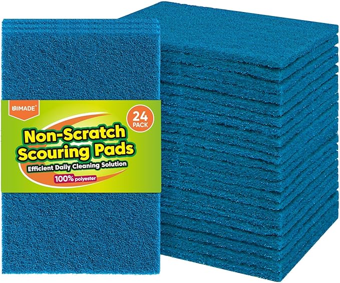 Non-Scratch Scouring Pads, 24Pcs Household Scour Pads for Kitchen, Garage and Outdoors, Reusable Dish Scrubber Pads for Pan and Metal Grill - Blue