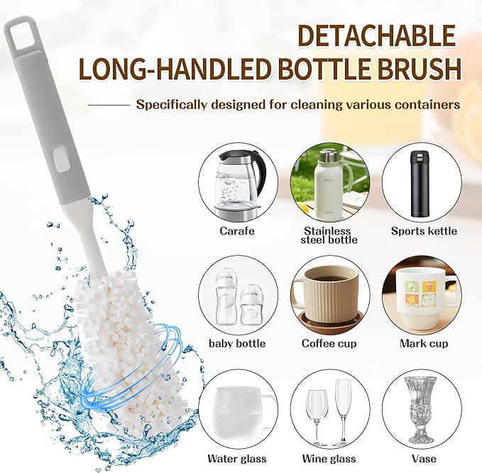 Bottle Brush Cleaning Set 4-Piece Set: 2X Straw Cleaning Brushes 1x 3-in-1 Portable Travel Brush 1x Detachable Handle Brush Ideal for Cleaning lids, Straws, Water Bottles, and More.