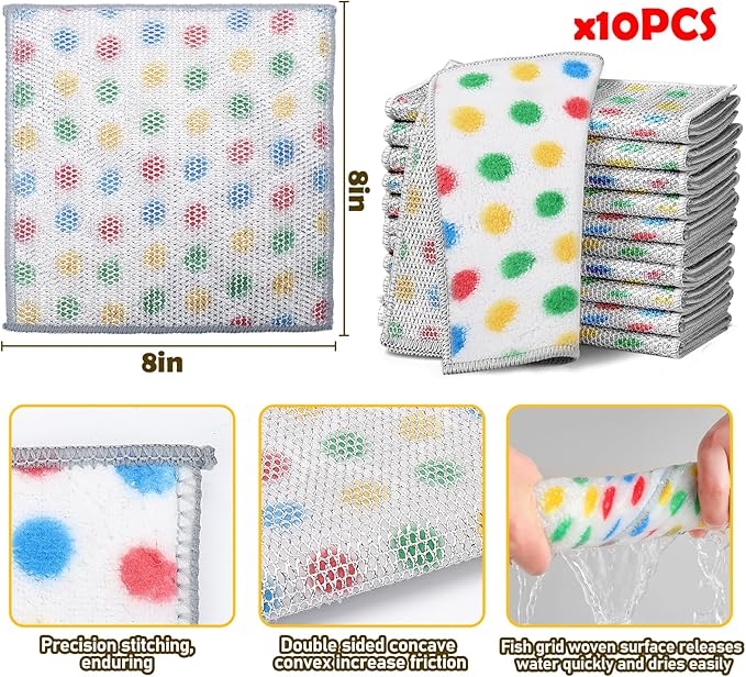 XANGNIER 10 Pcs Non Scratch Wire Dishcloth,2025 New Upgrade Steel Wool Cleaning Cloths for Wet and Dry,Multipurpose Wire Dishwashing Rag,Metal Mesh Miracle Cleaning Cloths for Kitchen,Dishes,Sink