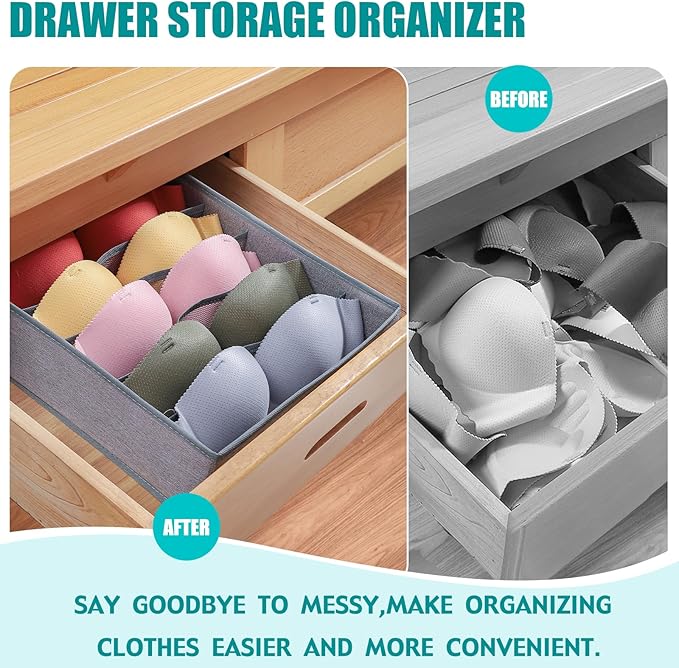 Bra Storage Drawers Organizer for Clothing Underwear Drawer Organizer Dividers Foldable Storage Cube Bins for Bra,Socks, Underwear,3 Pack （Grey）