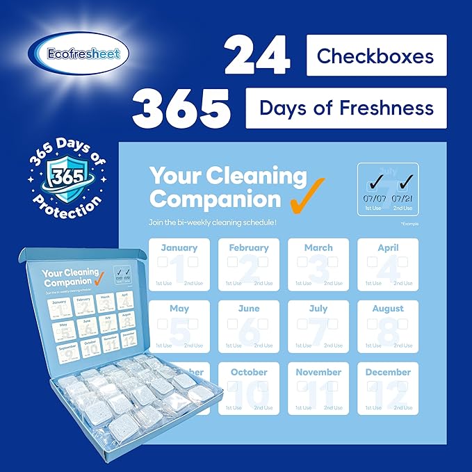 Washing Machine Cleaner Tablets - 24 Count, Deep Cleaning Descaler for Front & Top Load Washers | Removes Odor & Residue | Easy-to-Use Cleaning Tabs for Monthly Maintenance
