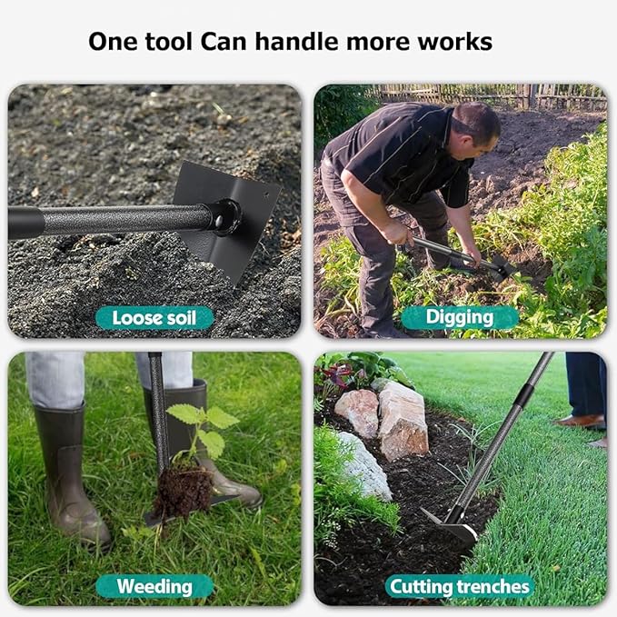 Tenusrnop® Hoe 60" Long Handle Heavy Duty Manual Weeder Gardening Hand Tools for Weeding, Digging, Loosening Soil, Triangle Shape Hoe Gardening Weeding Tool