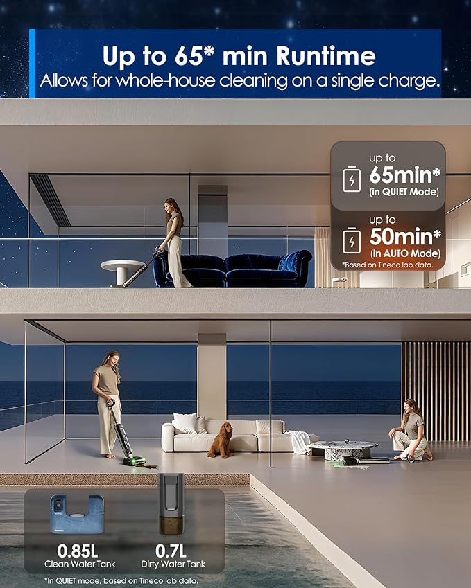 Tineco Floor ONE S9 Master Wet Dry Vacuum Cleaner, ThermoBlast Tech & Hot Water Vacuum Mop, 23kPa Suction, 65 Min Runtime, 185°F Flashdry, 3.9inch Ultra-Slim Stretch Mop