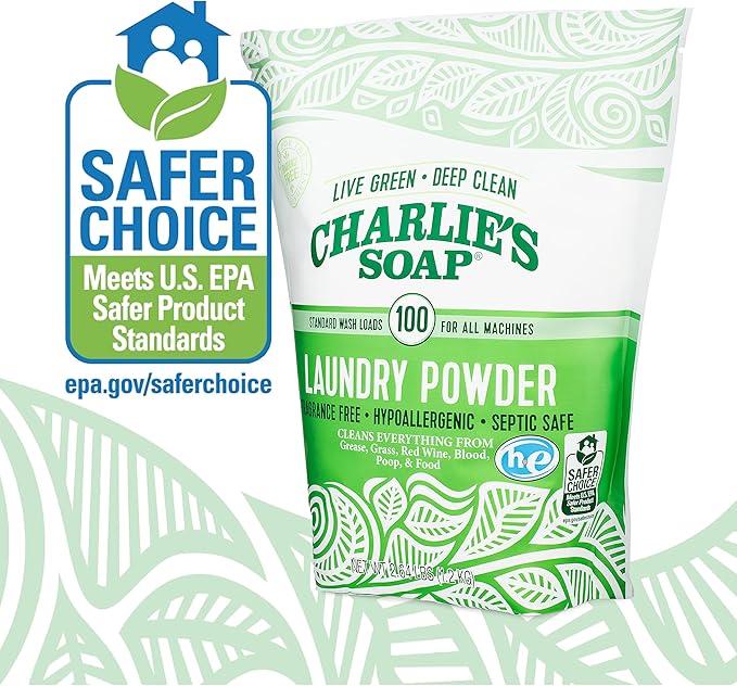 Charlie’s Soap Laundry Powder (100 Loads, 6 Pack) Hypoallergenic Deep Cleaning Washing Powder Detergent – Eco-Friendly, Safe, and Effective