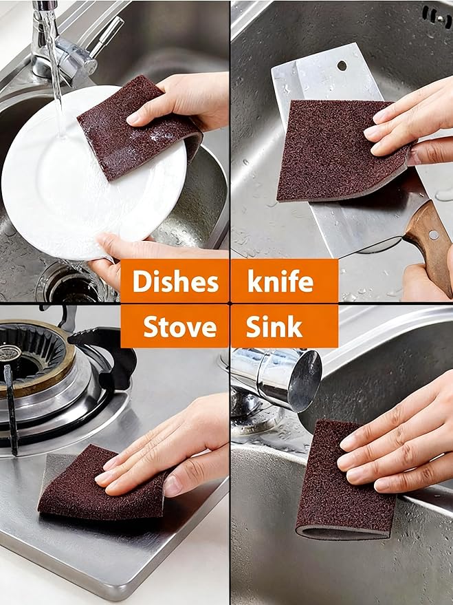 Carborundum Sponge Nano Emery Sponge Brush Eraser Scrub Kitchen Cleaning for Removing Rust Pots，Household Cleaning Tool (Dark brown-20pcs)