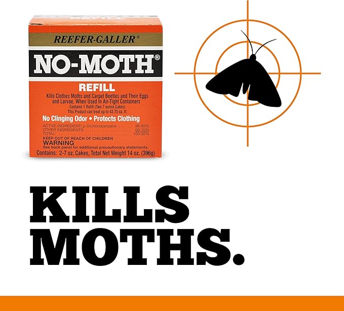 NO-Moth Closet Hanger Refills - Moth Cakes for Hanger Storage, Non-Odorous Moth Cakes for Closet, Kills Clothes Moths, Carpet Beetles, Eggs & Larvae (2 Moth Cakes, Pack of 3)