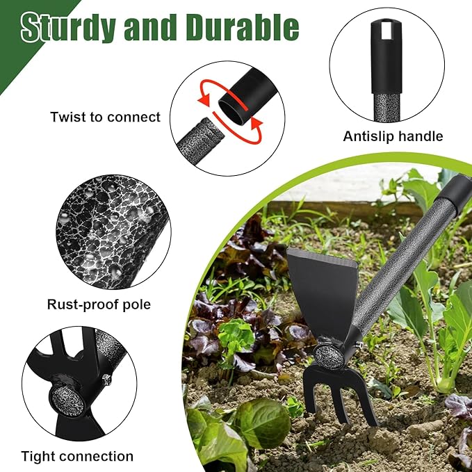 Hoe Garden Tool, 60 Inch Garden Hoe Adjustable Long Handle, 2 in 1 Garden Hoe for Weeding, Stainless Steel Weeder Tool for Yard Long Handle, Gardening Hoe for Planting, Lossening, Digging