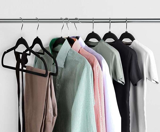 Utopia Home Premium Velvet Hangers 20 Pack - Non-Slip Clothes Hanger with Tie Bar - Black Hangers with 360 Degree Rotatable Hook - Heavy Duty Coat Hanger