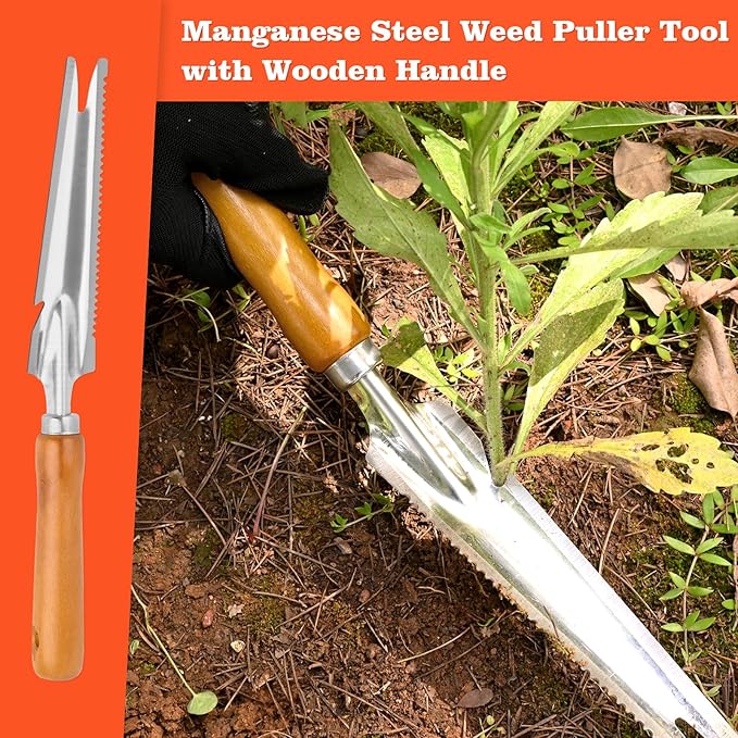 5-in-1 Stainless Steel Hand Weeder Puller Tool & Dandelion Fork Knife - Hand Weed Removal Tool for Weeding, Planting, Transplanting, Soil Cultivating & Flower Care（13.8-inches