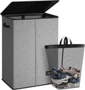 SOLEDI Laundry Hamper with Lid 130L Large & Tall Collapsible Laundry Basket, Clothes Hamper with Bag Removable Easy to Carry, Dirty Hampers for Bedroom, Bathroom, Dorm, College, Grey