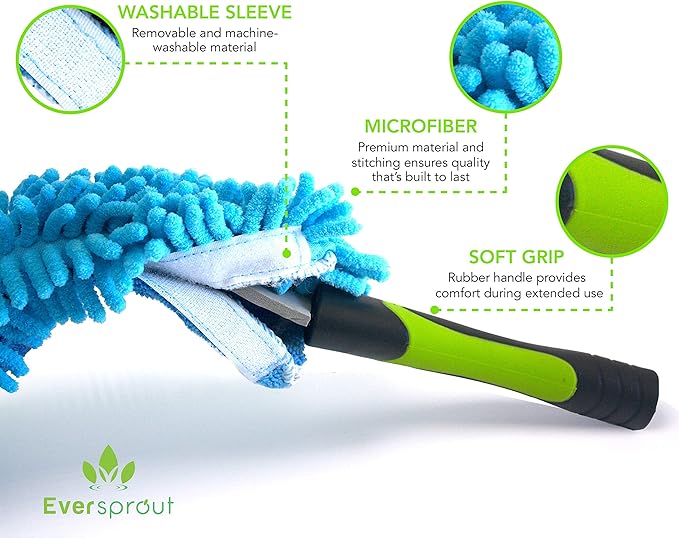 EVERSPROUT Duster 3-Pack | Hand-Packaged Cobweb Duster, Microfiber Feather Duster, Flexible Ceiling Fan Duster | Twists onto Standard ACME Threaded Poles (Pole Sold Separately) (Medium-Stiff Bristles)