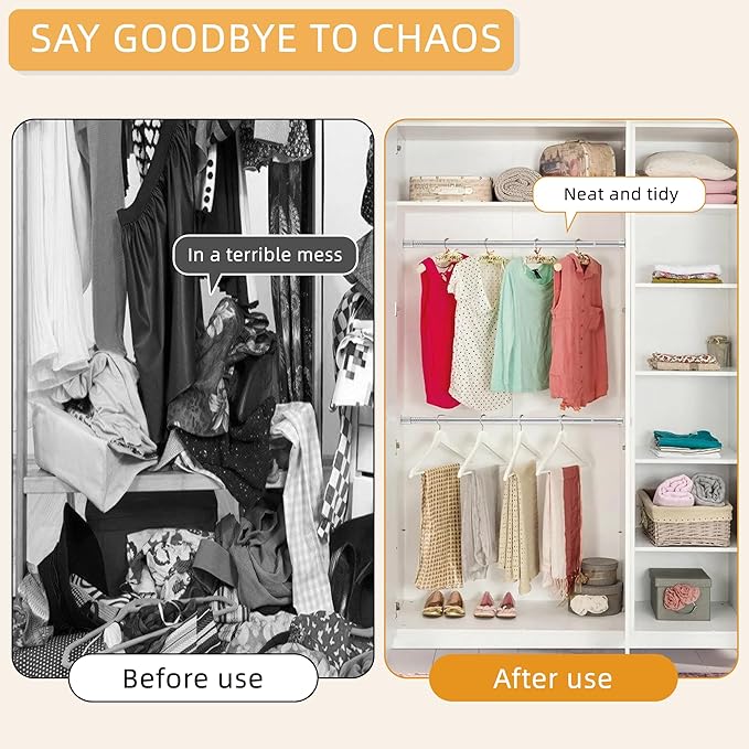 1.3 Inch Diameter Closet Rods for Hanging Clothes 17-87 Inch Adjustable, Metal Heavy Duty Closet Pole, Silver Closet Bar for Hanging Clothes, Suitable for Closet, Wardrobes, Bathroom, Windows