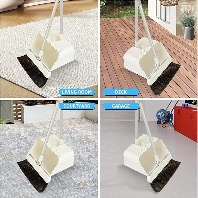 3-in-1 Magnetic Broom with Dustpan Combo Set, Broom and Dustpan Set with Silicone Broom, Upright Standing Dustpan Self-Cleaning Teeth for Home, Kitchen, Office, Hall Floor, Pet Hair