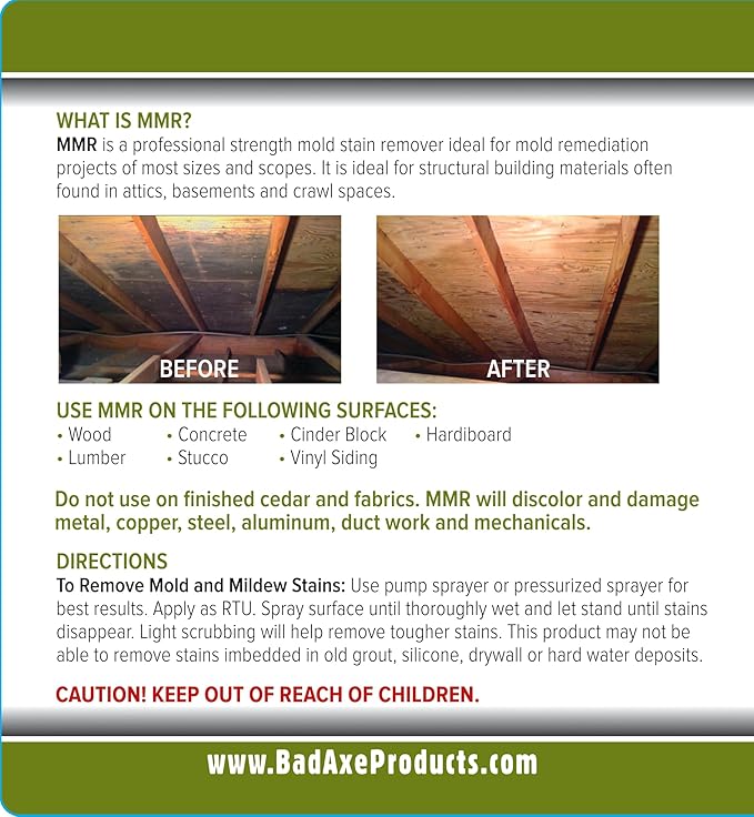 Bad Axe MMR Instant Mold Stain and Mildew Stain Remover - Professional Strength, Contractor Grade Cleaning Solution, Professional Quality Formula, Odor Removal, 1 Gallon (2)