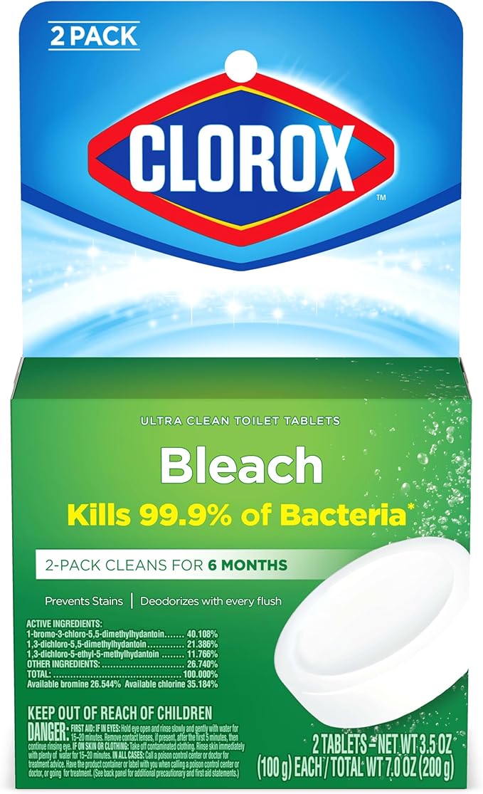 Clorox Ultra Clean Toilet Tablets Bleach 2 Count, 3.5 Oz Each (Pack May Vary)