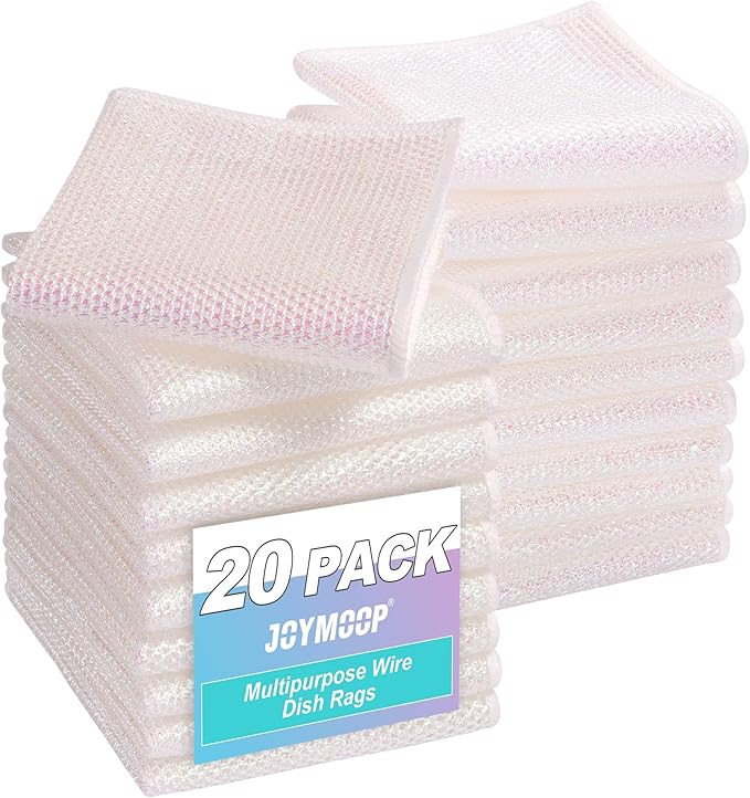 JOYMOOP Multipurpose Wire Dish Rags 10" x 10", Rainbow Laser Dish Cloths for Washing Dishes, Reusable Cleaning Cloths, Non-Scratch Wire Dishwashing Rags for Dishes, Glass, Stainless Steel - 20 Pack